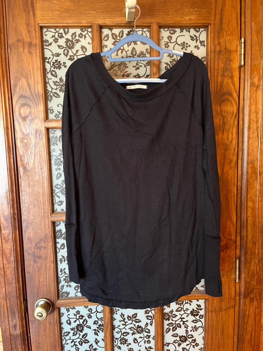 We The Free Black Long-Sleeve Waffle Knit Top oversized